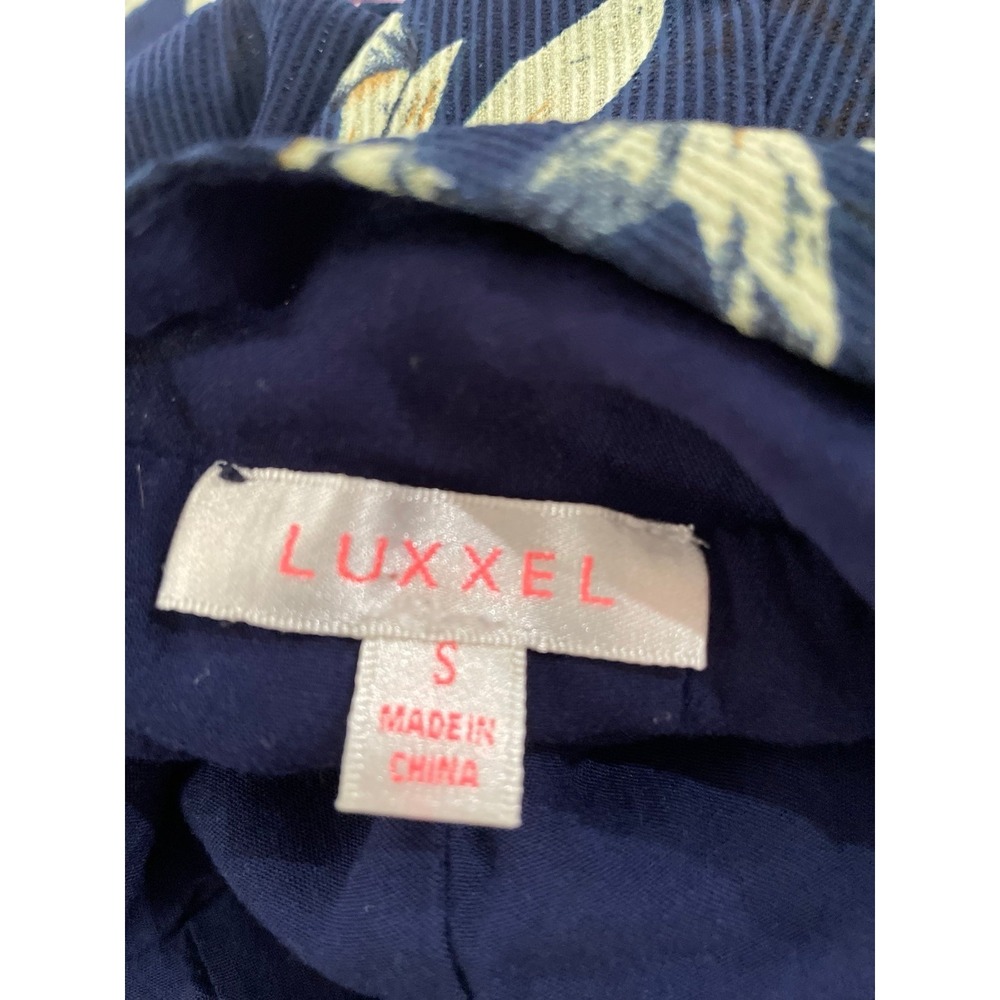 Luxxel Navy Blue Tropical Floral Wide Leg Jumpsuit Small V-Neck Spaghetti Strap - Picture 8 of 8